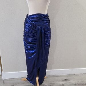 House of Landon Blue Maxi Ruched Pencil Skirt